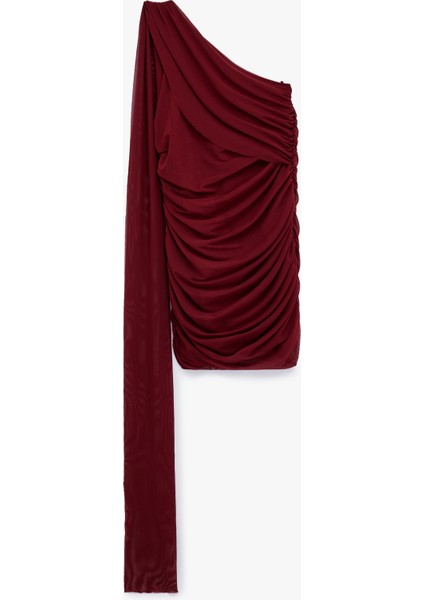Tek Omuz Drapeli Kolsuz Bodycon Mini Elbise