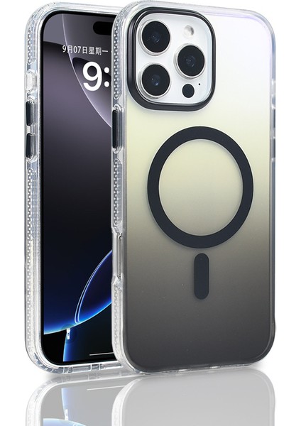 iPhone 16 Pro Max Kılıf M-Safe Şarj Özellikli Transparan Renk Geçişli Klfs Toros Kapak - Siyah