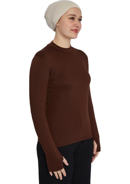 Hafif Balıkçı Yakalı Parmak Geçmeli Likralı Organik Kadın Body - Çikolata - L-XL fiyatları