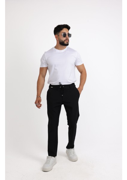 Relaxed Fit (Pilesiz) Lacivert Düz Jogger Pantolon