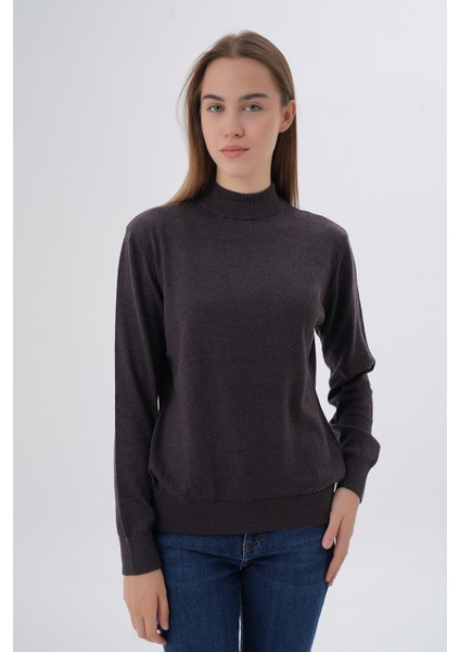 Kadın %100 Organik Pamuk Yarım Balıkçı Yaka Triko Kazak Örme Bluz TRIST-6104