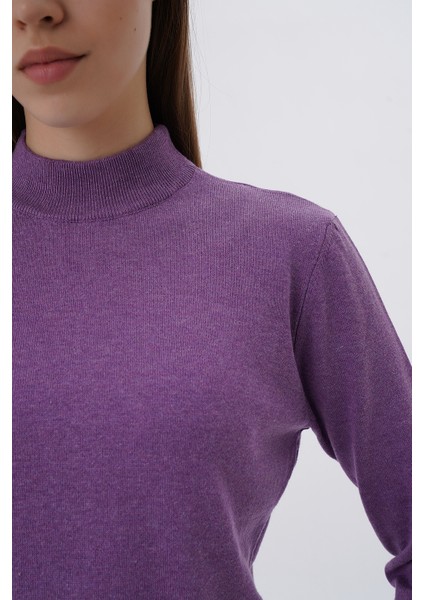 Kadın %100 Organik Pamuk Yarım Balıkçı Yaka Triko Kazak Örme Bluz TRIST-6104