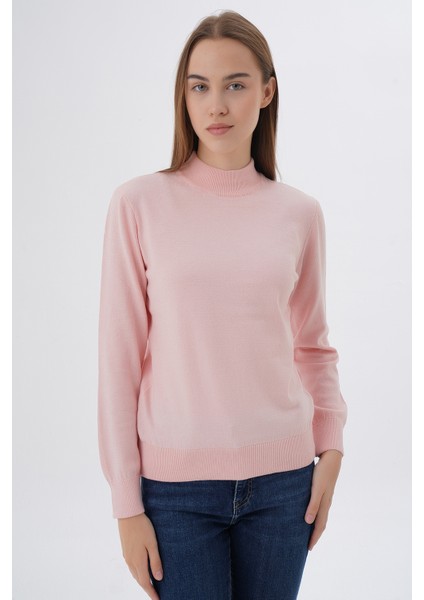 Kadın %100 Organik Pamuk Yarım Balıkçı Yaka Triko Kazak Örme Bluz TRIST-6104