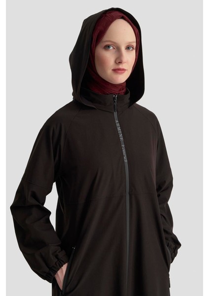 Marka Yazılı Fermuarlı Gizli Kapüşonlu Giyçık Siyah 25KT548 fiyatları