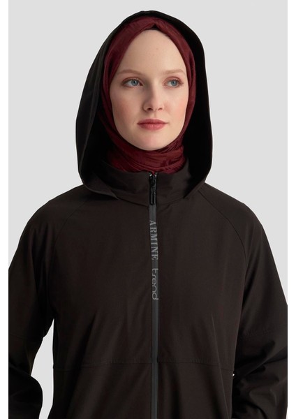 Marka Yazılı Fermuarlı Gizli Kapüşonlu Giyçık Siyah 25KT548 modelleri