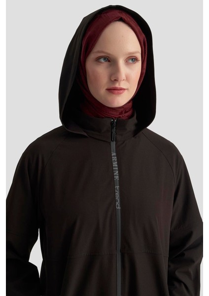 Marka Yazılı Fermuarlı Gizli Kapüşonlu Giyçık Siyah 25KT548 fırsatları