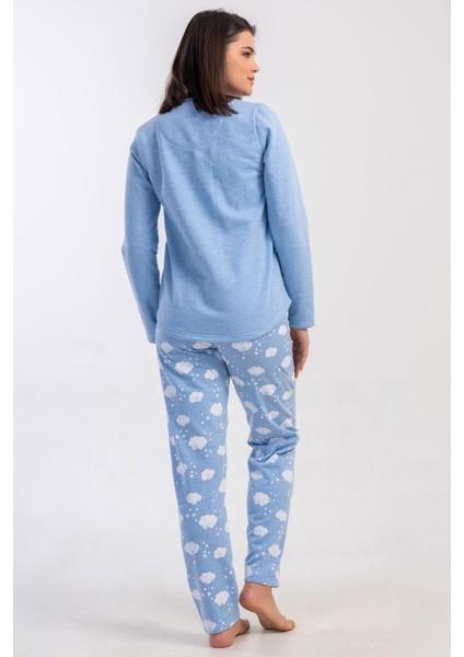 Kadın Mavi Renk Uzun Kollu Bisiklet Yaka 2 Iplik Pijama Takımı C8T8N0305 fırsatları