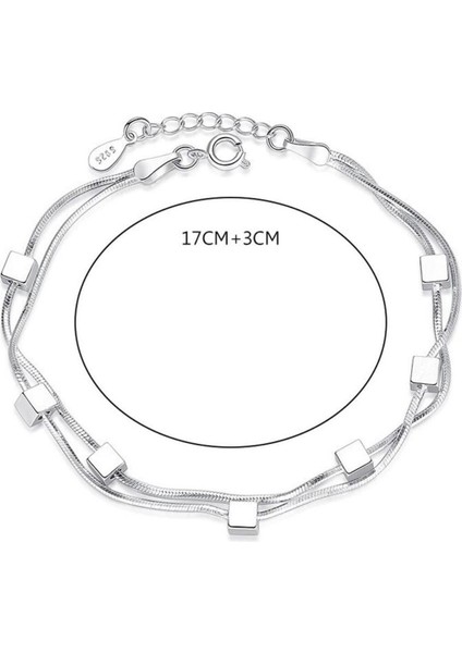 925 Ayar Gümüş Kare Figürlü Kadın Bileklik