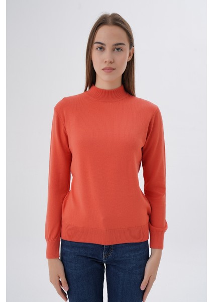 Kadın %100 Organik Pamuk Yarım Balıkçı Yaka Triko Kazak Örme Bluz TRIST-6104