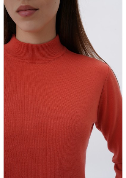 Kadın %100 Organik Pamuk Yarım Balıkçı Yaka Triko Kazak Örme Bluz TRIST-6104