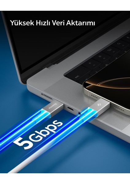 USB-C to USB-C 1 Metre Kablo 100W Güç / PPS 2.0 Desteği Super Hızlı Şarj / 5 Gbps (E-Marker Çip) Data Aktarım Hızı / PD USB 3.2 Type-C Ekstra Dayanıklı MFI Lisanslı White - ACA08774