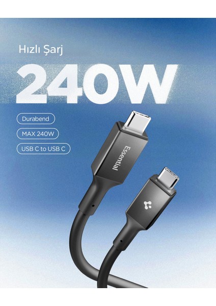 USB-C to USB-C 1.2 Metre Kablo 240W Güç / PPS 2.0 Desteği Super Hızlı Şarj / 40Gbps (E-Marker Çip) Data Aktarım Hızı / 8K Görüntü Aktarım / PD USB4 Gen3 Type-C Ekstra Dayanıklı Black - ACA09461