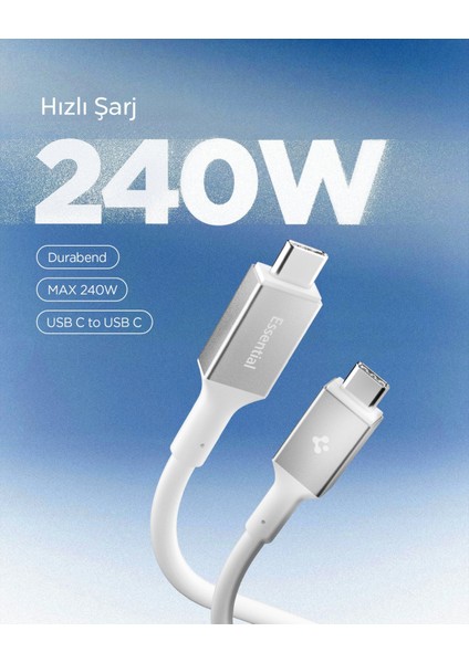 USB-C to USB-C 1.2 Metre Kablo 240W Güç / PPS 2.0 Desteği Super Hızlı Şarj / 40Gbps (E-Marker Çip) Data Aktarım Hızı / 8K Görüntü Aktarım / PD USB4 Gen3 Type-C Ekstra Dayanıklı White - ACA08776