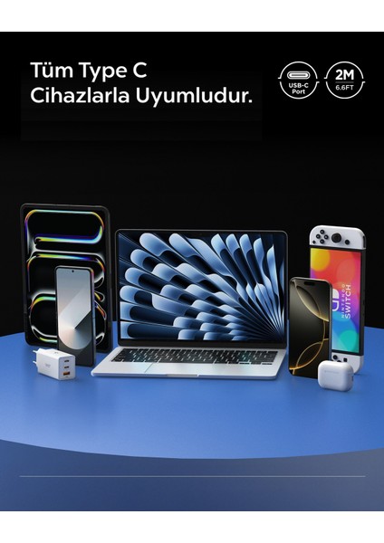 USB-C to USB-C 2 Metre Kablo 100W Güç / PPS 2.0 Desteği Super Hızlı Şarj / 5 Gbps (E-Marker Çip) Data Aktarım Hızı / PD USB 3.2 Type-C Ekstra Dayanıklı MFI Lisanslı White - ACA08775 fırsatları