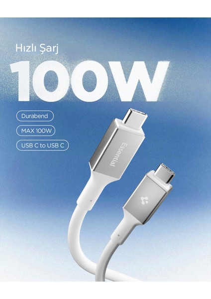 USB-C to USB-C 2 Metre Kablo 100W Güç / PPS 2.0 Desteği Super Hızlı Şarj / 5 Gbps (E-Marker Çip) Data Aktarım Hızı / PD USB 3.2 Type-C Ekstra Dayanıklı MFI Lisanslı White - ACA08775