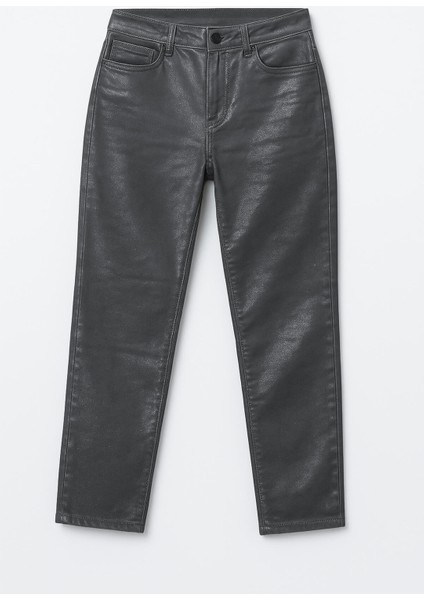 Kadın Yüksek Bel Parlak Mum Kumaş Wide Leg Jean Pantolon indirimleri