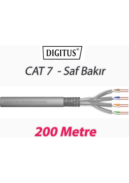 Cat7 - 200 Metre Saf Bakır S/ftp Pımf (Pairs In Metal Foil) Data Kablosu Gri