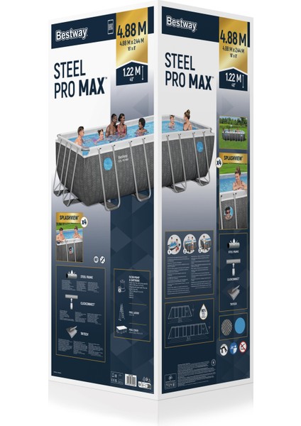 ® Steel Pro Max™ Splashview™ 561MB Dikdörtgen Yerüstü Havuz Seti 4,88 M x 2,44 M x 1,22 M