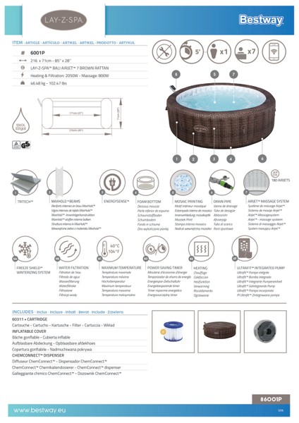 Lay-Z-Spa® Bali Smart Airjet™ 6001P Enerji Tasarruflu Şişme Spa Havuzu, Mobil Uygulama Kontrollü, 5-7 Kişilik