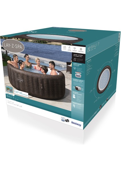 Lay-Z-Spa® Bali Smart Airjet™ 6001P Enerji Tasarruflu Şişme Spa Havuzu, Mobil Uygulama Kontrollü, 5-7 Kişilik