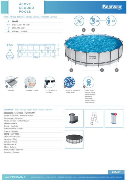 ® 56462 Steel Pro Max™ Prefabrik Yer Üstü Havuz Seti 5,49 M x 1,22 M