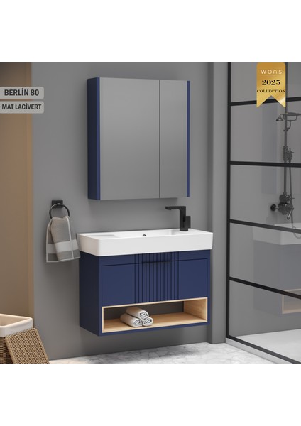 Berlin 80 cm (Bölmeli) Lacivert Banyo Dolabı