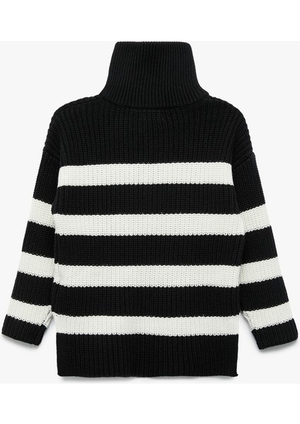 Yarım Fermuarlı Balıkçı Yaka Uzun Kollu Çizgili Triko Kazak fiyatları