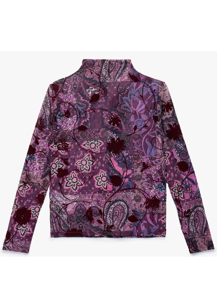 Dik Yaka Uzun Kollu Slim Fit Çiçekli Tişört fiyatları