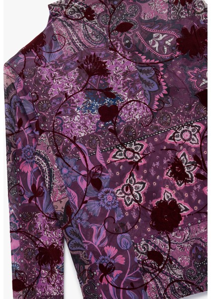 Dik Yaka Uzun Kollu Slim Fit Çiçekli Tişört modelleri