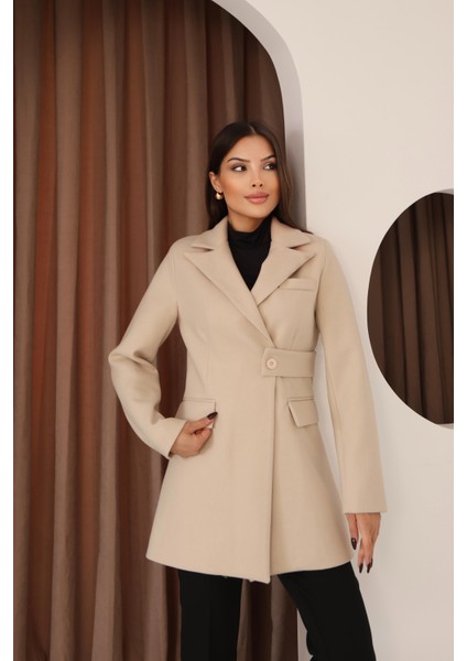 Kadın Taş Yandan Kemer Detaylı Kaşe Kaban fiyatları