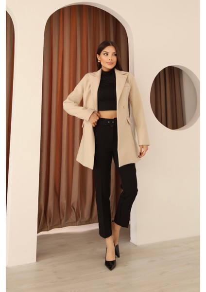 Kadın Taş Yandan Kemer Detaylı Kaşe Kaban modelleri