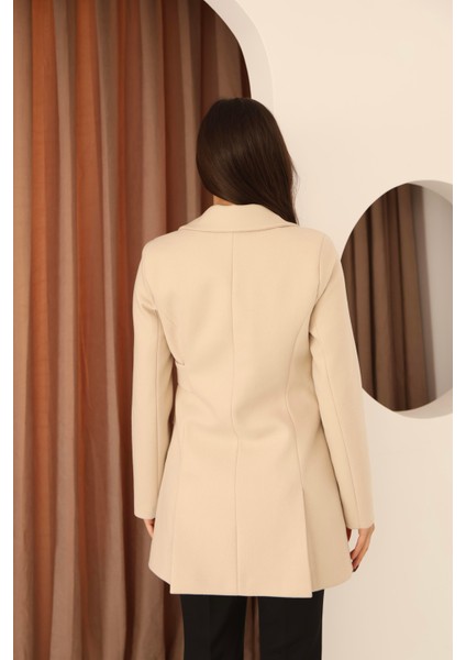 Kadın Taş Yandan Kemer Detaylı Kaşe Kaban indirimleri