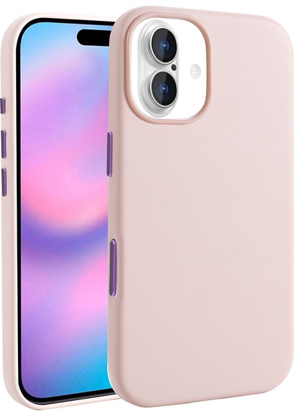 iPhone 17 Kılıf M-Safe Şarj Özellikli Pu Deri Görünümlü Klfs Kupra Kapak - Pembe