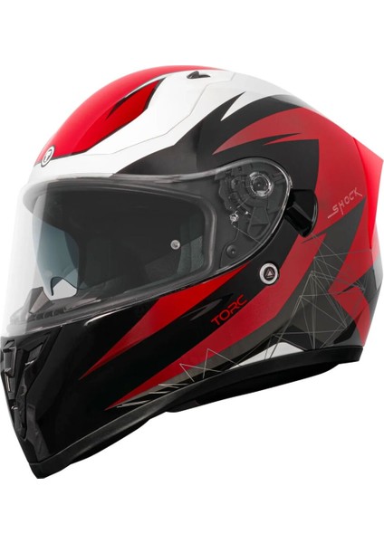 T-15 Shock Kapalı Motosiklet Kaskı Siyah Kırmızı Beyaz