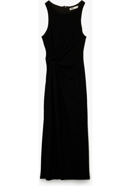 Kolsuz Bisiklet Yaka Taş Detaylı Slim Fit Elbise