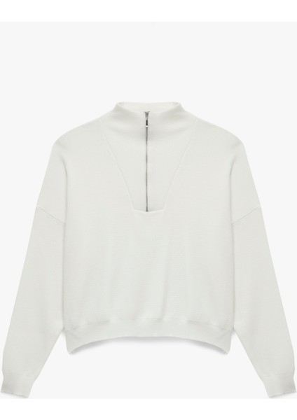 Uzun Kollu Dik Yaka Viskon Karışımlı Yarım Fermuarlı Triko Kazak fırsatları