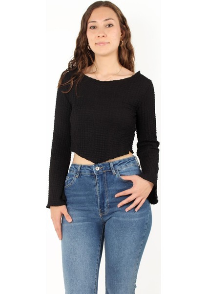 6552 (N-2034) Ispanyol Kol Bubble Raşel Crop Bluz