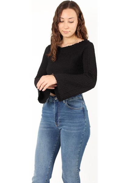 6552 (N-2034) Ispanyol Kol Bubble Raşel Crop Bluz