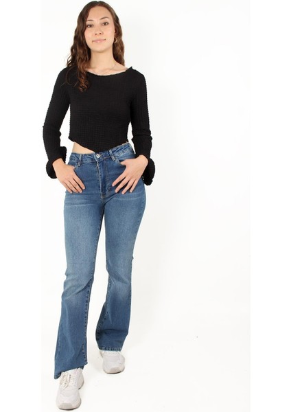 6552 (N-2034) Ispanyol Kol Bubble Raşel Crop Bluz