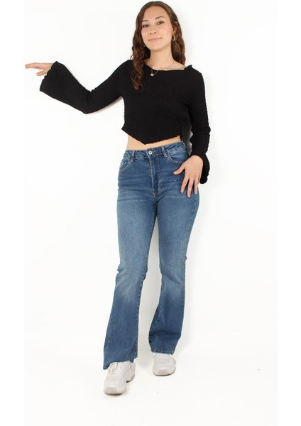 6552 (N-2034) Ispanyol Kol Bubble Raşel Crop Bluz