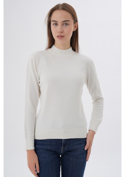 Kadın %100 Organik Pamuk Yarım Balıkçı Yaka Triko Kazak Örme Bluz TRIST-6104