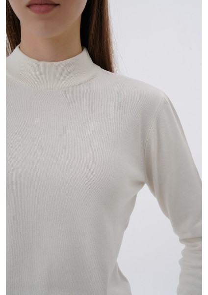 Kadın %100 Organik Pamuk Yarım Balıkçı Yaka Triko Kazak Örme Bluz TRIST-6104