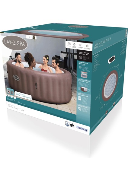 Lay-Z-Spa® 6001G Hawaii Smart Airjet™ Enerji Tasarruflu Şişme Spa Havuzu, Mobil Uygulama Kontrollü, 4-6 Kişilik