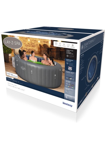 Lay-Z-Spa® 6001T Santorini Smart Hydrojet Pro™ Enerji Tasarruflu Şişme Spa Havuzu, Mobil Uygulama Kontrollü, 5-7 Kişilik