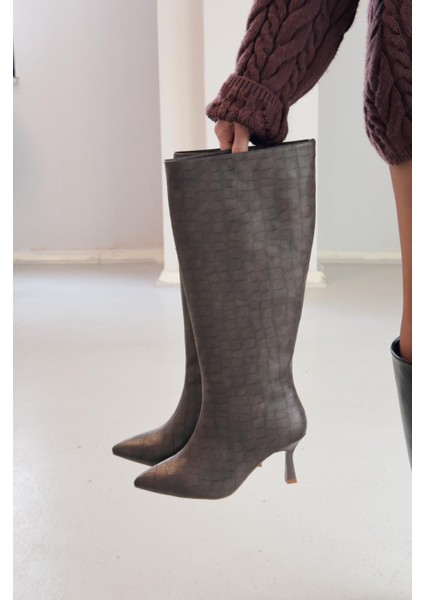 Elric Kadın Topuklu Çizme Kahverengi Desenli fiyatları