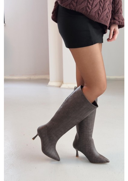 Elric Kadın Topuklu Çizme Kahverengi Desenli modelleri