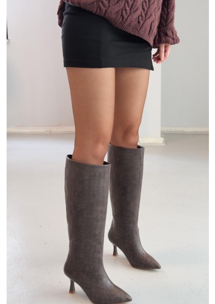 Elric Kadın Topuklu Çizme Kahverengi Desenli fırsatları