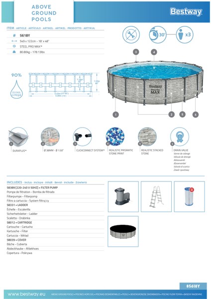® 5618Y Steel Pro Max™ Prefabrik Yer Üstü Çember Havuz Seti 5,49 M x 1,22 M fırsatları