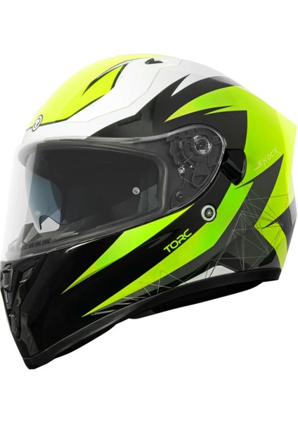 T-15 Shock Kapalı Motosiklet Kaskı Siyah Sarı Beyaz