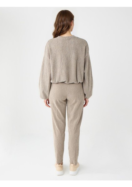 Vizon Bisiklet Yaka Beli Lastikli Örme Sweatshirt indirimleri